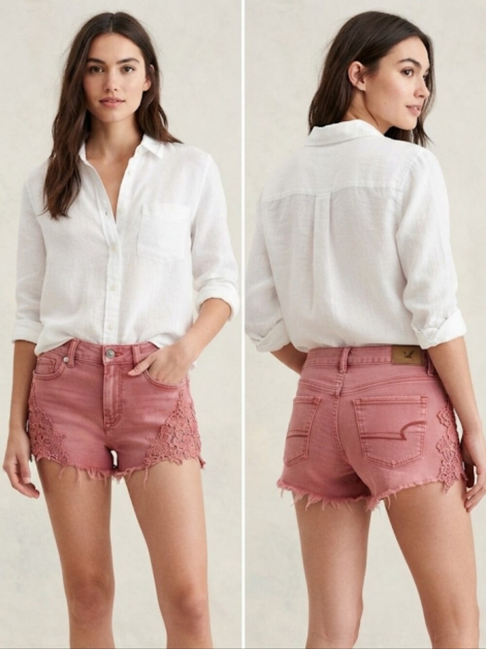 American Eagle Outfitters Rose Pink Lace-Trim Denim Shorts
